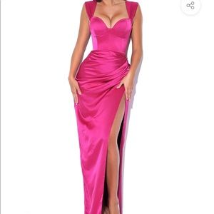 Miss Circle Fuchsia High Slit Corset Satin Dress. WORN ONCE (sold out in size s)